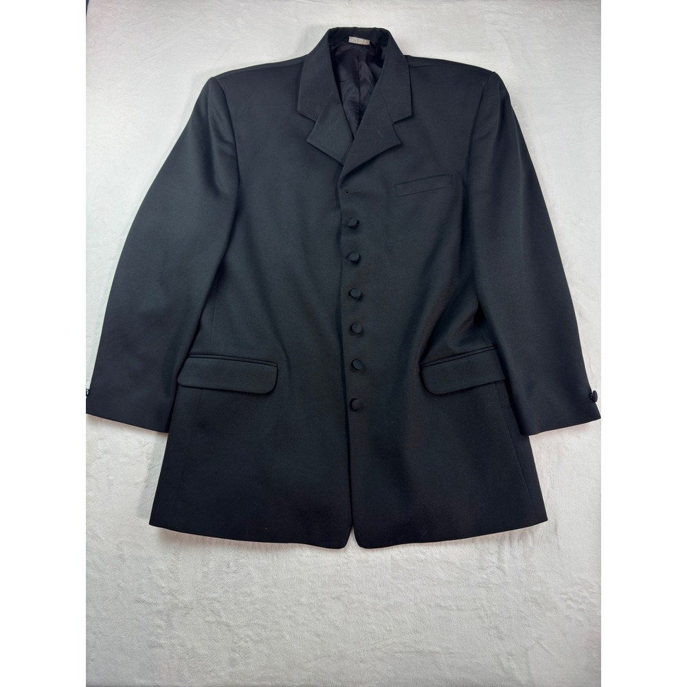 Falcone Mens Black High Button Blazer Suit Jacket Size 44 Regular Made in USA